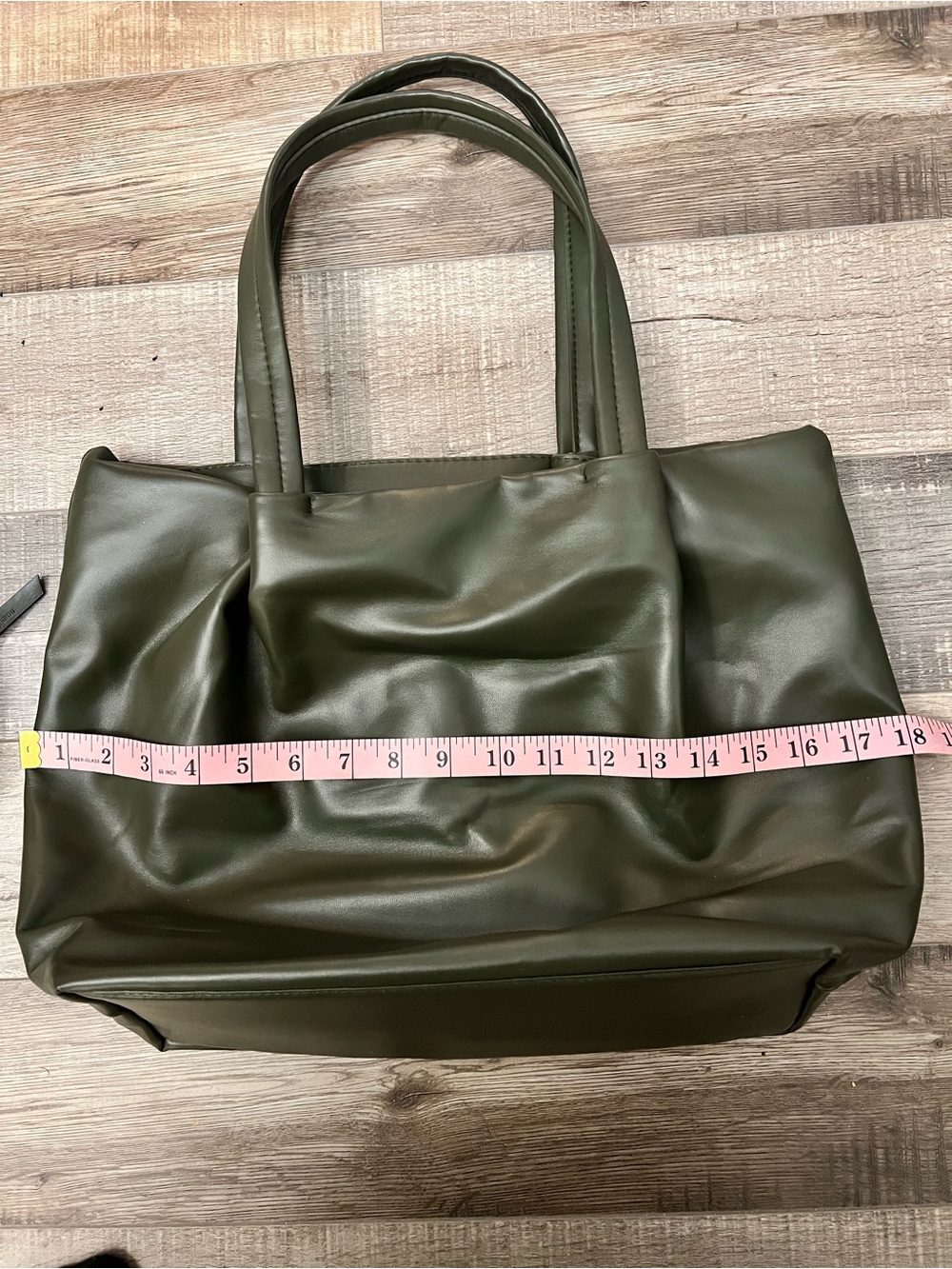 Neiman Marcus Olive Faux Leather Tote with Matching Pouch - Picture 4 of 8
